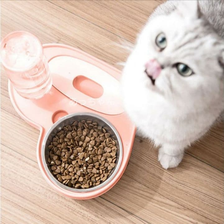 ハート型ペット食事ボウル ピンク 2個 フィーダー給餌器給水器 食器 犬猫 新品