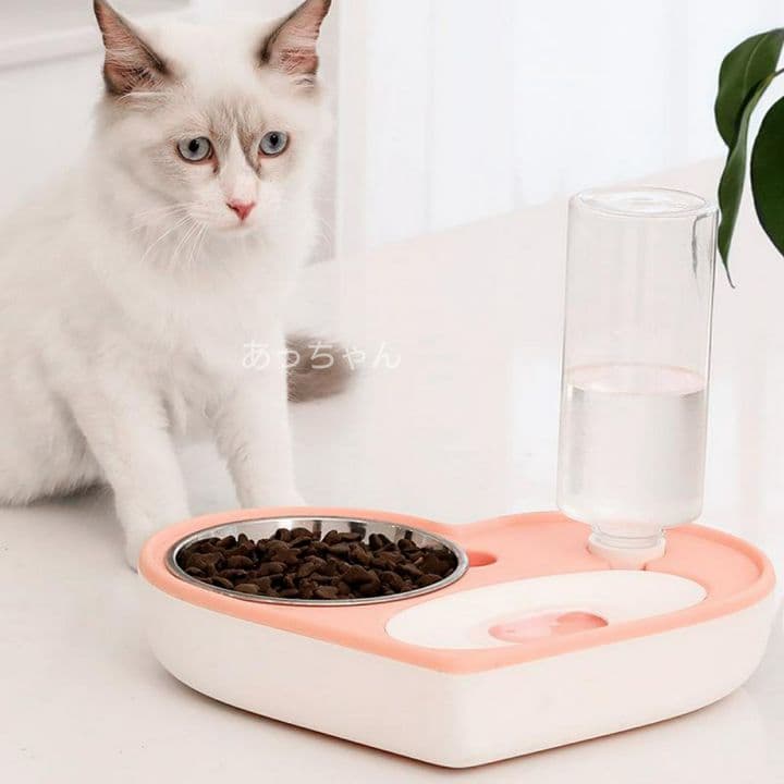 ハート型ペット食事ボウル ピンク 2個 フィーダー給餌器給水器 食器 犬猫 新品