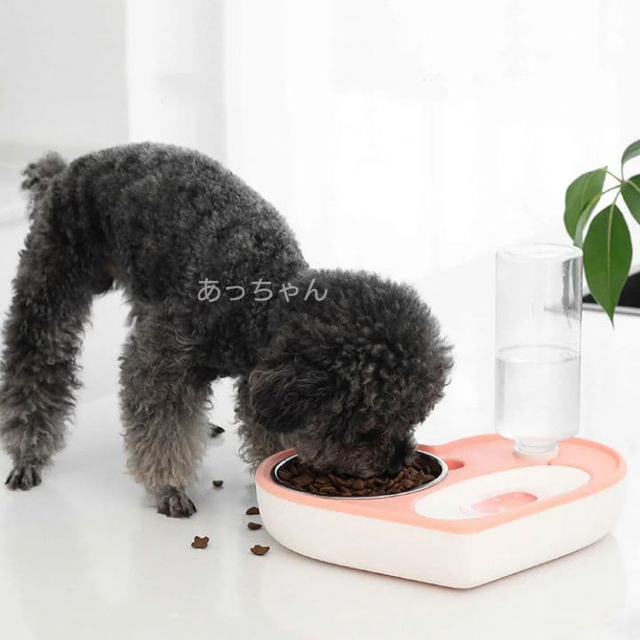 ハート型ペット食事ボウル ピンク 2個 フィーダー給餌器給水器 食器 犬猫 新品