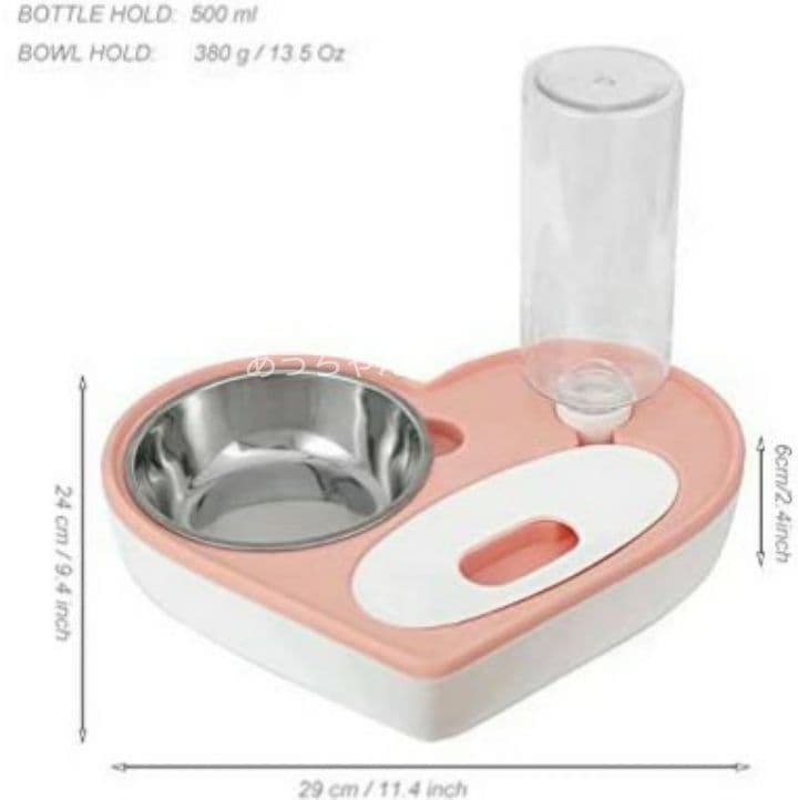 ハート型ペット食事ボウル ピンク 2個 フィーダー給餌器給水器 食器 犬猫 新品